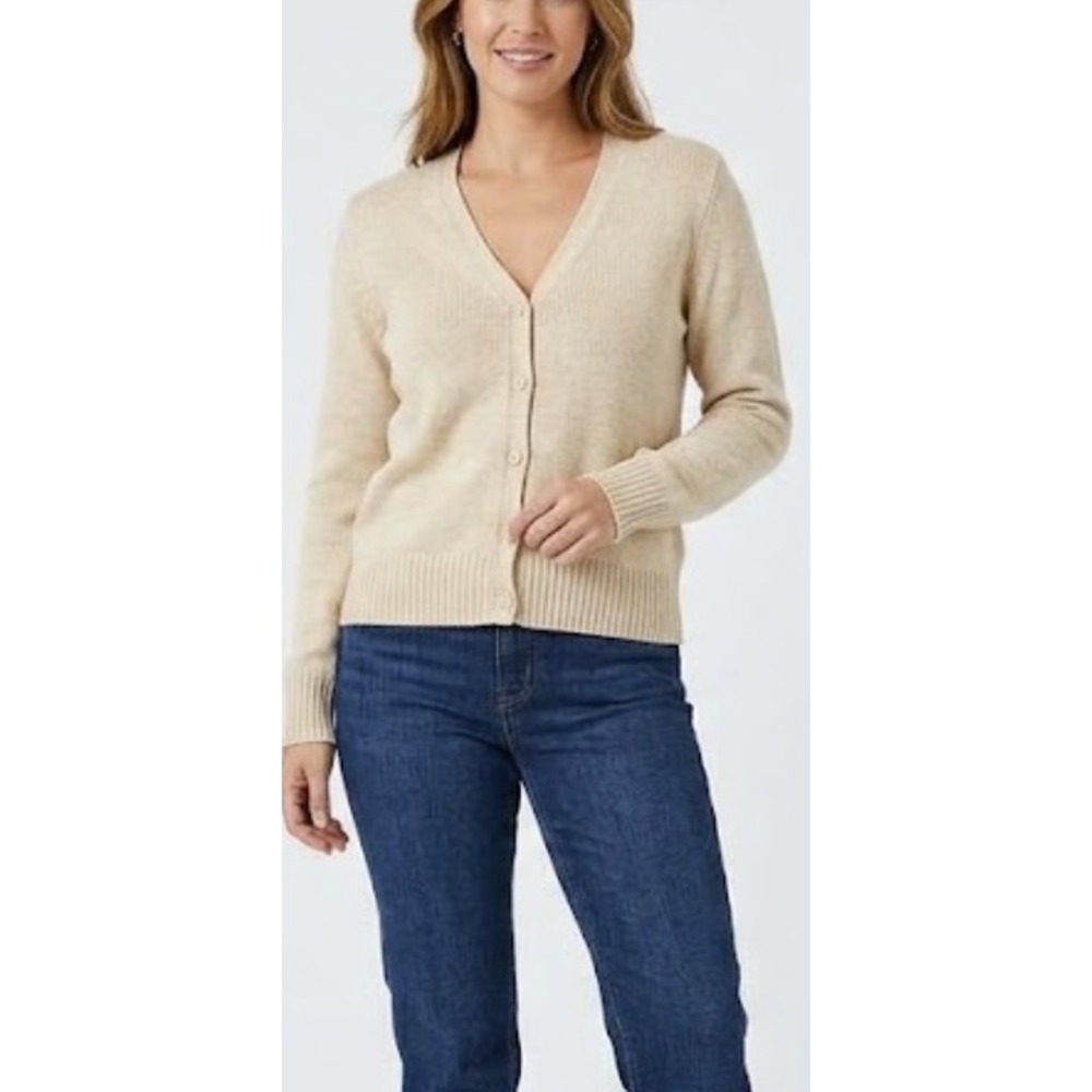 IB Diffusion Beige 100% Cotton V-Neck Button Front Cardigan Sweater Medium